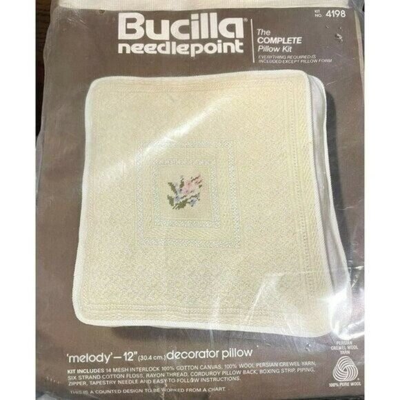 Bucilla Melody Crewel Needlepoint Kit 4198 12" Pillow Cover Counted Vintage USA - Picture 1 of 4